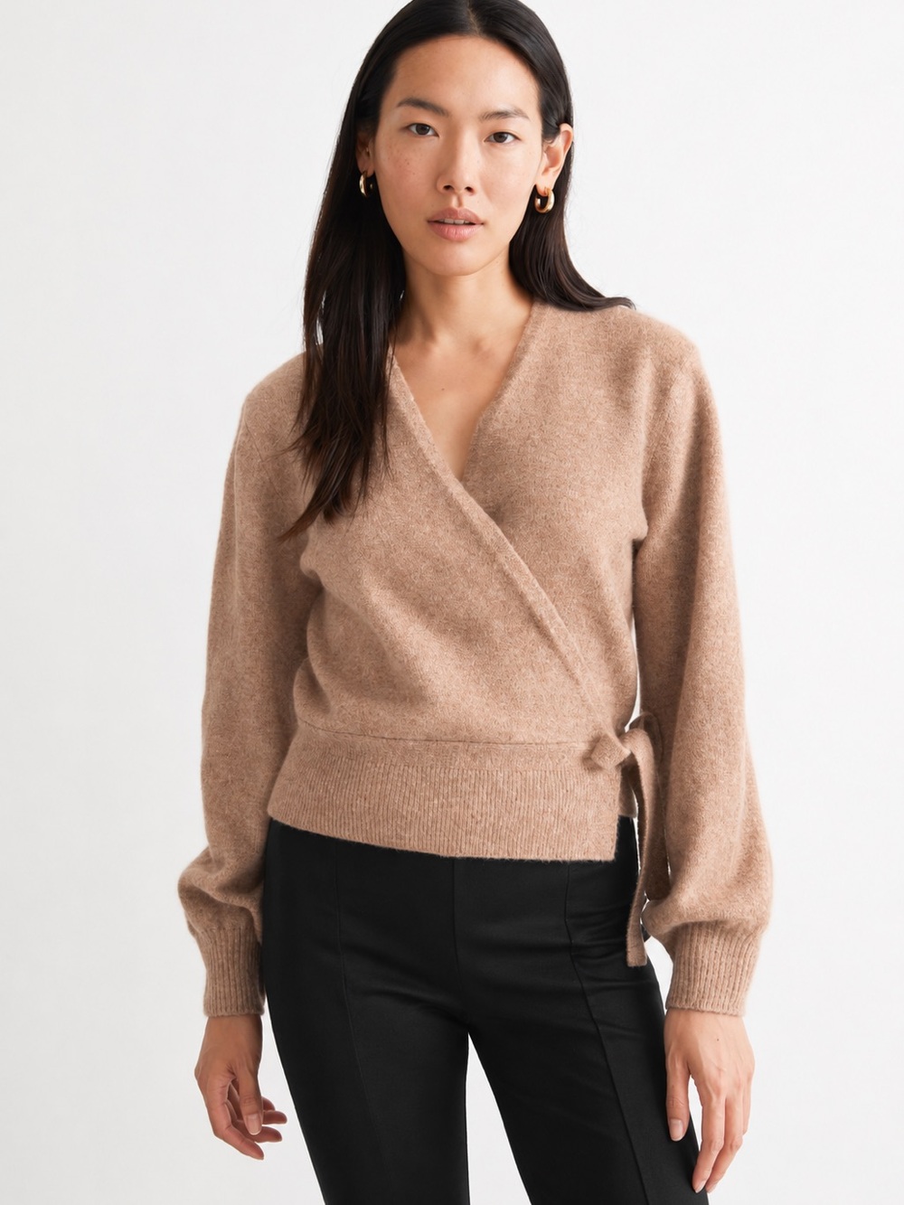& Other Stories Wrap V-Neck Sweater in Light Brown